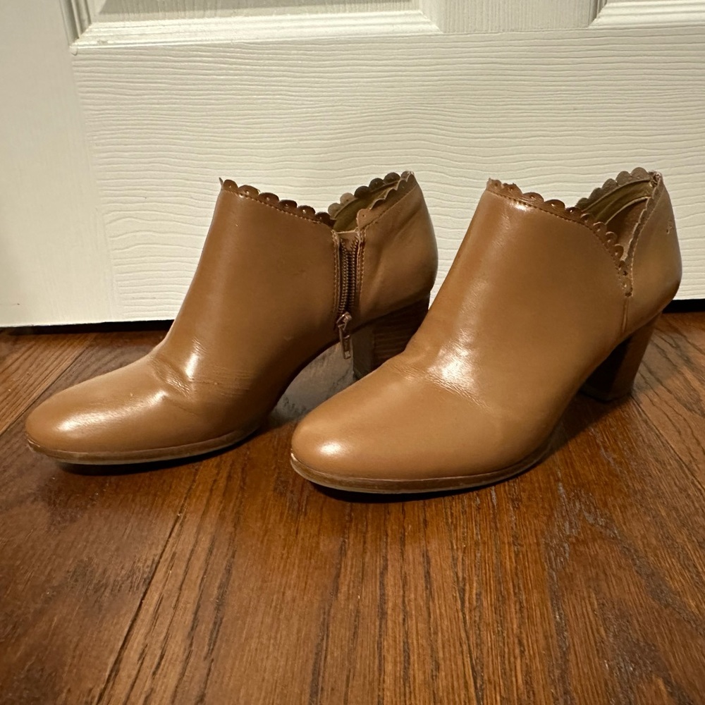 Jack Rogers marianne light brown leather ankle heel booties women's 8